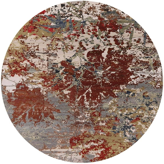 Ahgly Company Indoor Round Mid-Century Modern Dark Sienna Brown Oriental Area Rugs, 8' Round