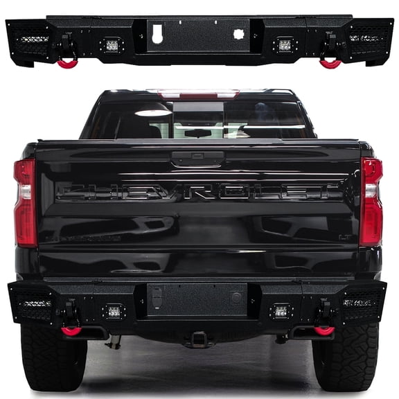 Vijay Compatible with 2019-2020-2021-2022-2023-2024-2025-2026 Chevy Silverado 1500 Rear Bumper with LED Lights and D-Rings