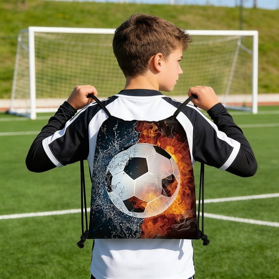 Deeceymbur Soccer Print Drawstring Bag Oxford Cloth Storage Pouch for Gear Equipment Portable Gym Travel Organizer