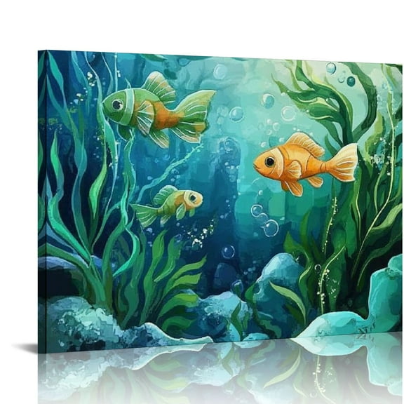 Patifu Fish Seaweed Canvas Prints Wall Art for Home Office Decor 20x16in
