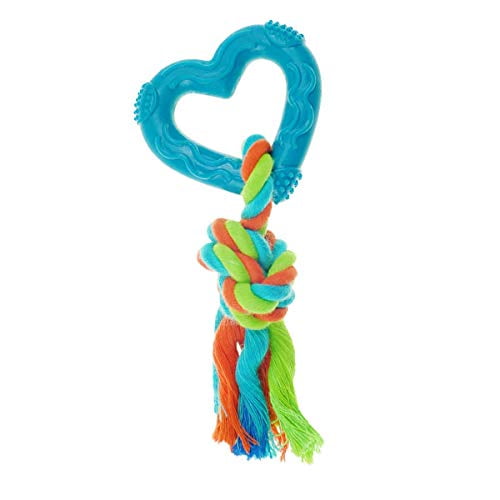 Mini Rope 'N Hearts Small Dog Toys Tough Rubber Tugs 10.5" Choose Orange or Blue (Blue)