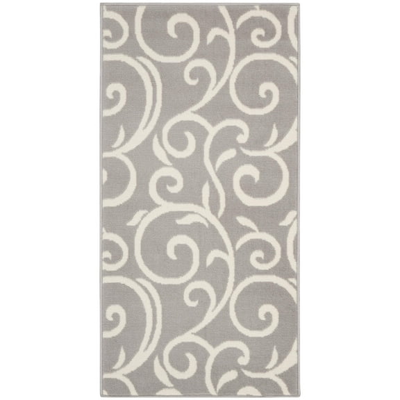 2' X 4' Gray and Ivory Floral Vines Power Loom Area Rug