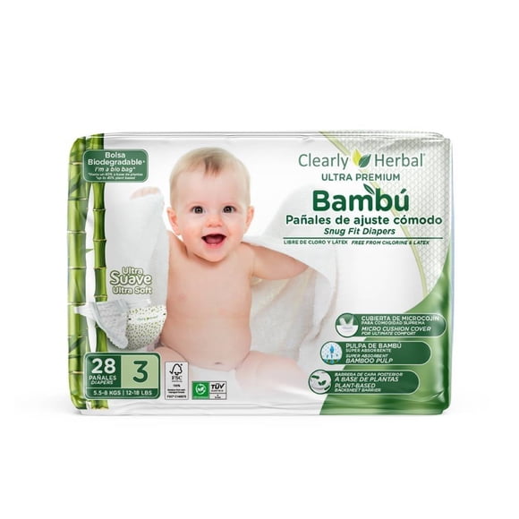 Pañales Clearly Herbal Bamboo Etapa 3 Unisex 28 piezas