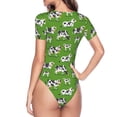 thumbnail image 4 of Haiem Cows With Calfs Green Women's Crew Neck Short Sleeve Bodysuit Tops Stretchy Slim Basic-X-Large, 4 of 9