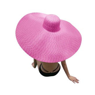 Women\'s Wide Brim Hat Straw Sun Hat with Bow and Heart Shape Glass, Pink Funcredible Pink Wide Brim Beach Hats with Heart Shaped  main image 3