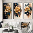 thumbnail image 1 of Designart "Roses in Yellow and Blue Hues I" Floral & Botanical Framed Wall Art Set Of 3 - Yellow Rose Frame Gallery Wall Set For Home Decor, 1 of 6