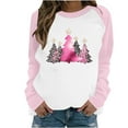 thumbnail image 3 of Fartey Women's Plus Size Long Sleeve Sweatshirt Soft Raglan Sweatshirts Loose Casual Crewneck Sweatshirt Fashion Christmas Holiday Party Pullover Tops Pink M, 3 of 4