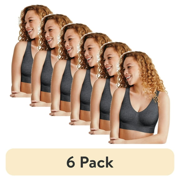 (6 pack) HanesBralette Comfort Flex Fit Women's Wireless Bra Seamless Wide Strap MHG196