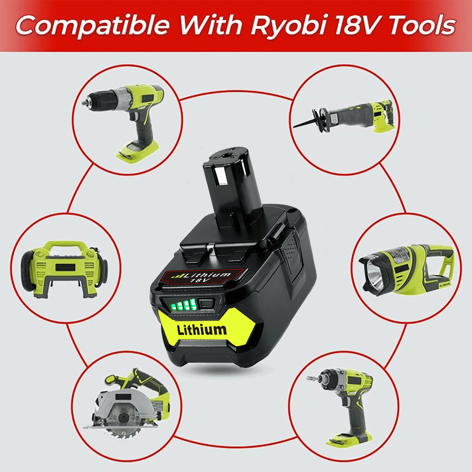 8000mAh P108 Li-ion Battery Compatible with Ryobi 18V Battery for P100 P102 P103 P104 P105 P107 P109 P190 Cordless Tool Battery
