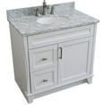 thumbnail image 2 of Bellaterra Home 400700-37R-WH-WMOC 37 in. Single Sink Vanity with Carrara Marble Top, White - Center Oval Sink & Right Drawers, 2 of 14