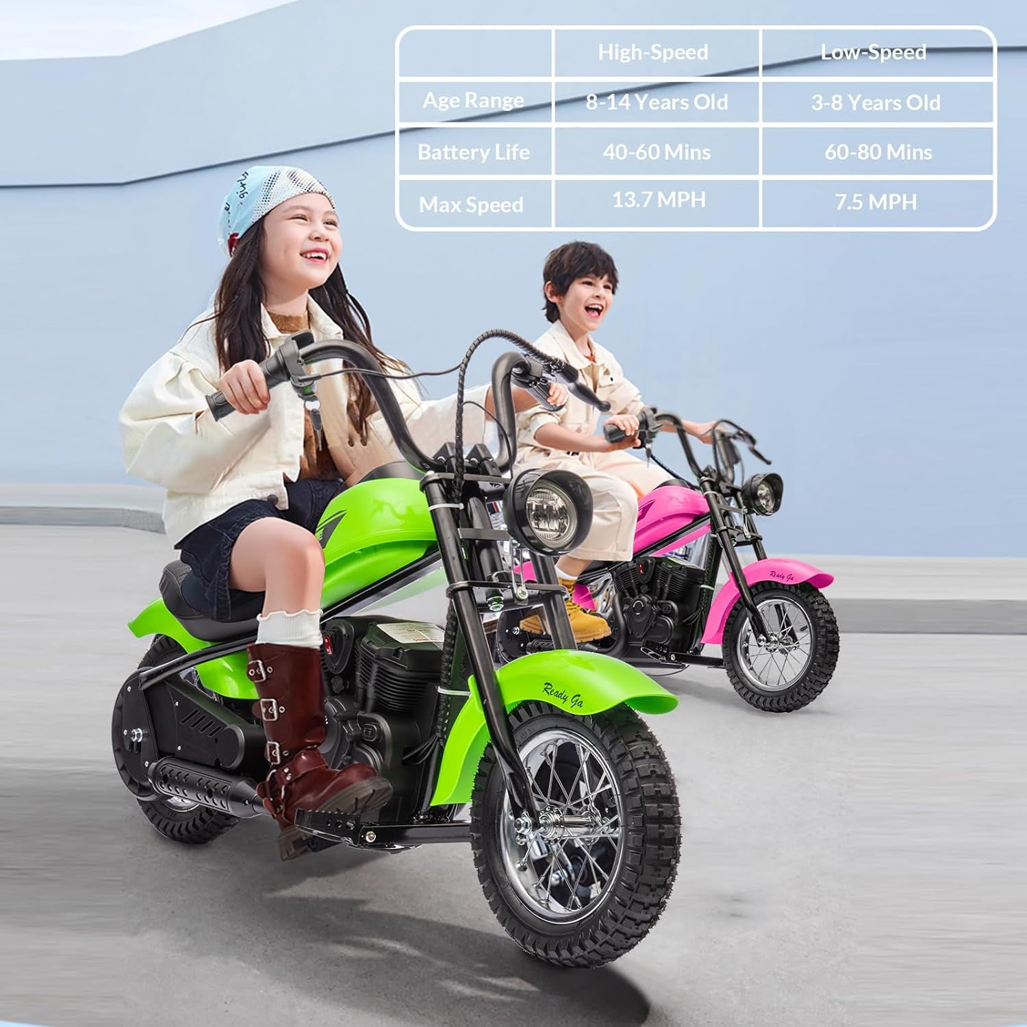 EastVita Electric Ride on Motorcycle for Kids, 24V 250W Kids Electric Dirt Bike, Two Speed 14MPH with Led Lights, Leather Seat, Rear Brake, Electric Motorbike Ride on Car