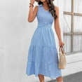 thumbnail image 5 of Henpk Summer Dresses for Women Striped T Shirt Dress Casual Midi Dress Short Sleeve Sundress with Pockets Fashion Fallow Lapel Sleeveless Button Streak Dresses Blue L, 5 of 7