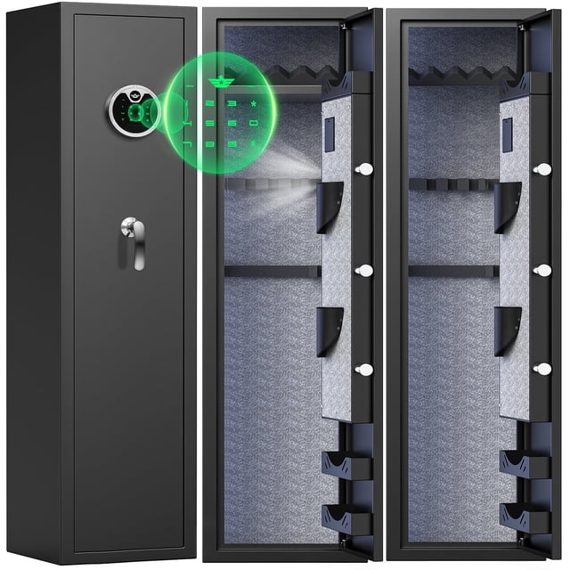 Gun Safes Gun Safe, 3-5 Gun Quick Access Digital Password for Home Gun and Pistols with LCD Keypad, 3 Adjustable Racks, Long Gun Safe for Guns with LED Light, Alarm System