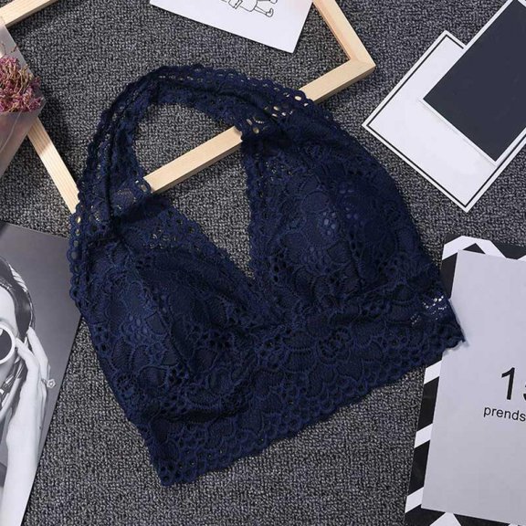 KOOYTE Detachable Chest Pad Lace Print Patchwork Camisole Women Deep V-Neck Solid Color Halter Sleeveless Ladies Underwear