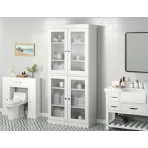 100% Solid Wood 32" Bathroom Cabinet with Frosted Glass Doors and Adjustable Shelves
