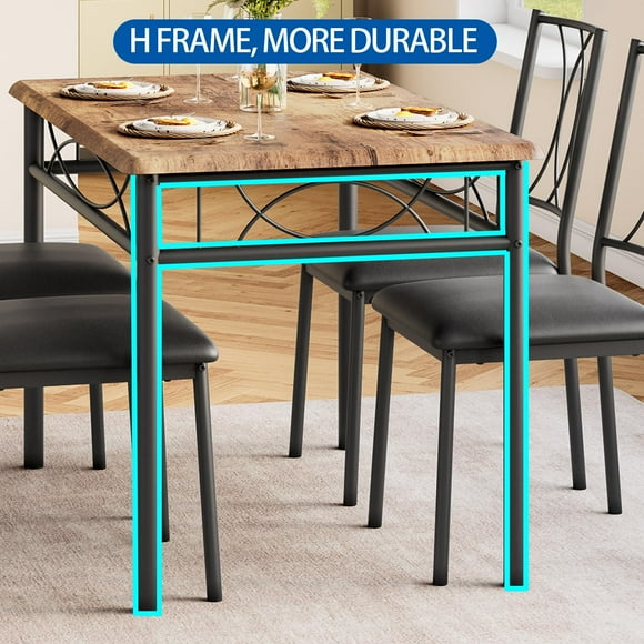 GloryStar Dining Table Set for 4, Compact Kitchen Table and 4 Chairs, 5-Piece Kitchen Table Set, Space-Saving Design for Small Space, Dining Room, Apartment