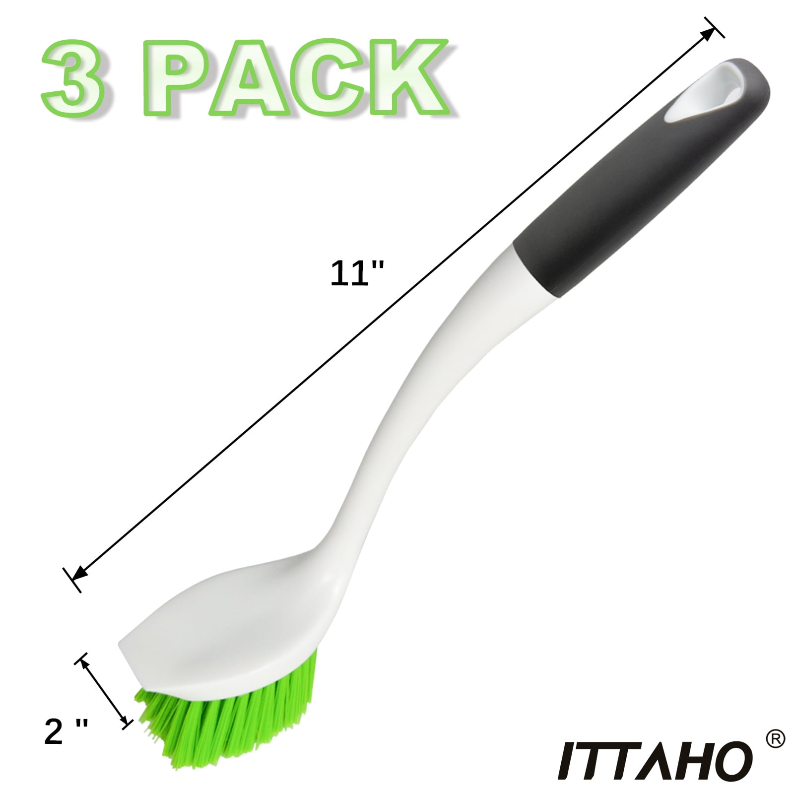 Ittaho Dish Scrubber Set, Kitchen Brush for Cleaning with Scraper Edge, Green Multi-Purpose Scrub Brush with Handle for Dishes,Sink,Pots,Pans,Shower
