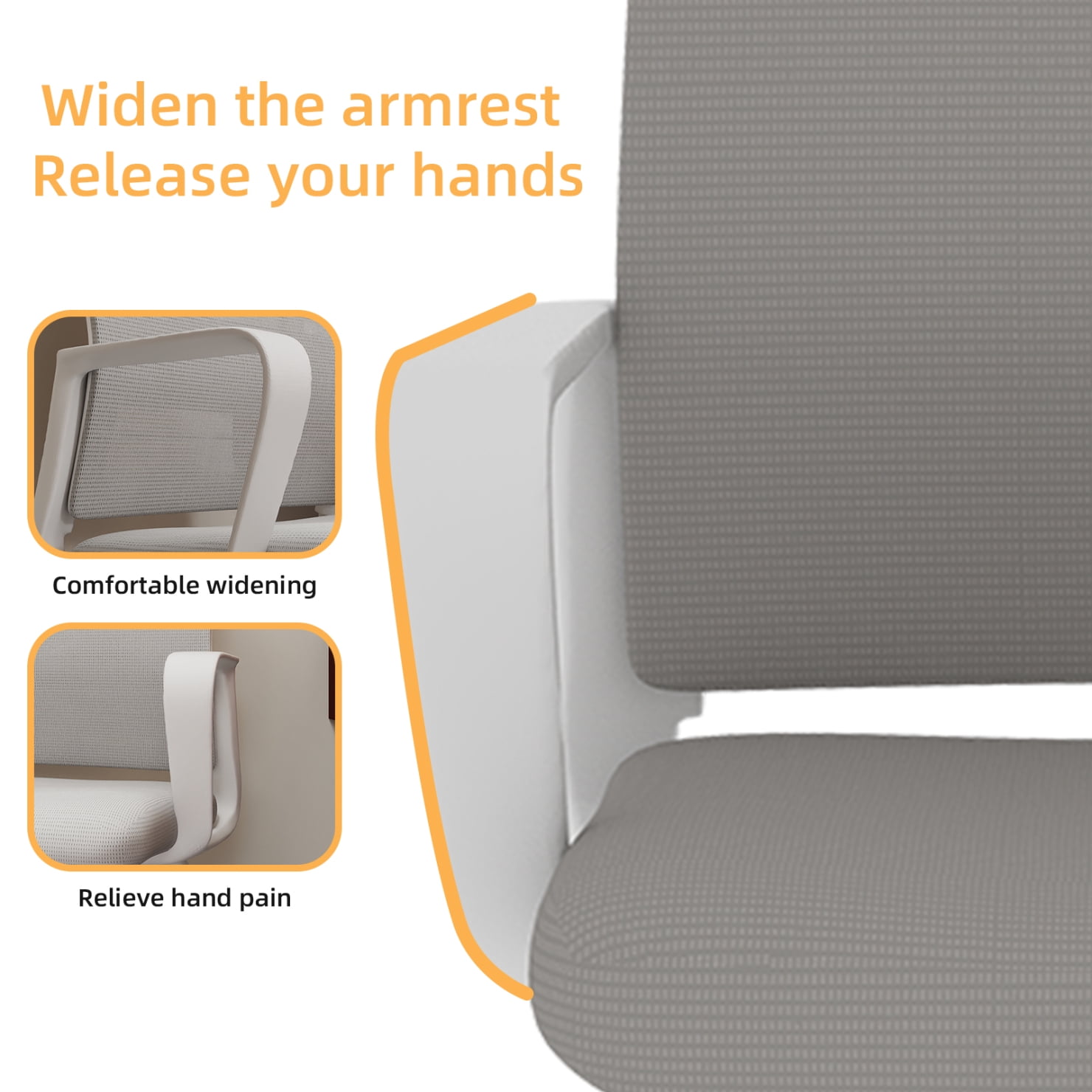Modern Office Chair No Wheels, Ergonomic Study Chair with Handrail and Steel Legs, Comfy Home Office Desk Chairs with Ultra Thick Cushion, White+Gray