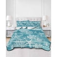 thumbnail image 2 of Twin Quilt Bedding Set, Teal Coastal Reversible Summer Quilt 3 Pieces, Summer Ocean Sea Waves Starfish Corals Lightweight Bedspreads Coverlets with 2 Pillow Shams for All Seasons, 2 of 5