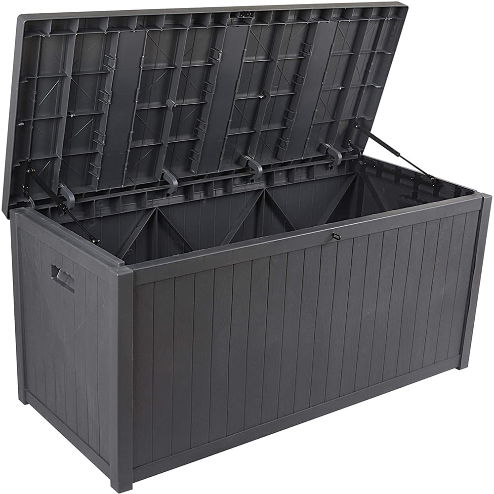 Black Skiway 120 Gallon Outdoor Patio Wicker Large Deck Storage Box,Store Cushion Toys and sundry Thing 