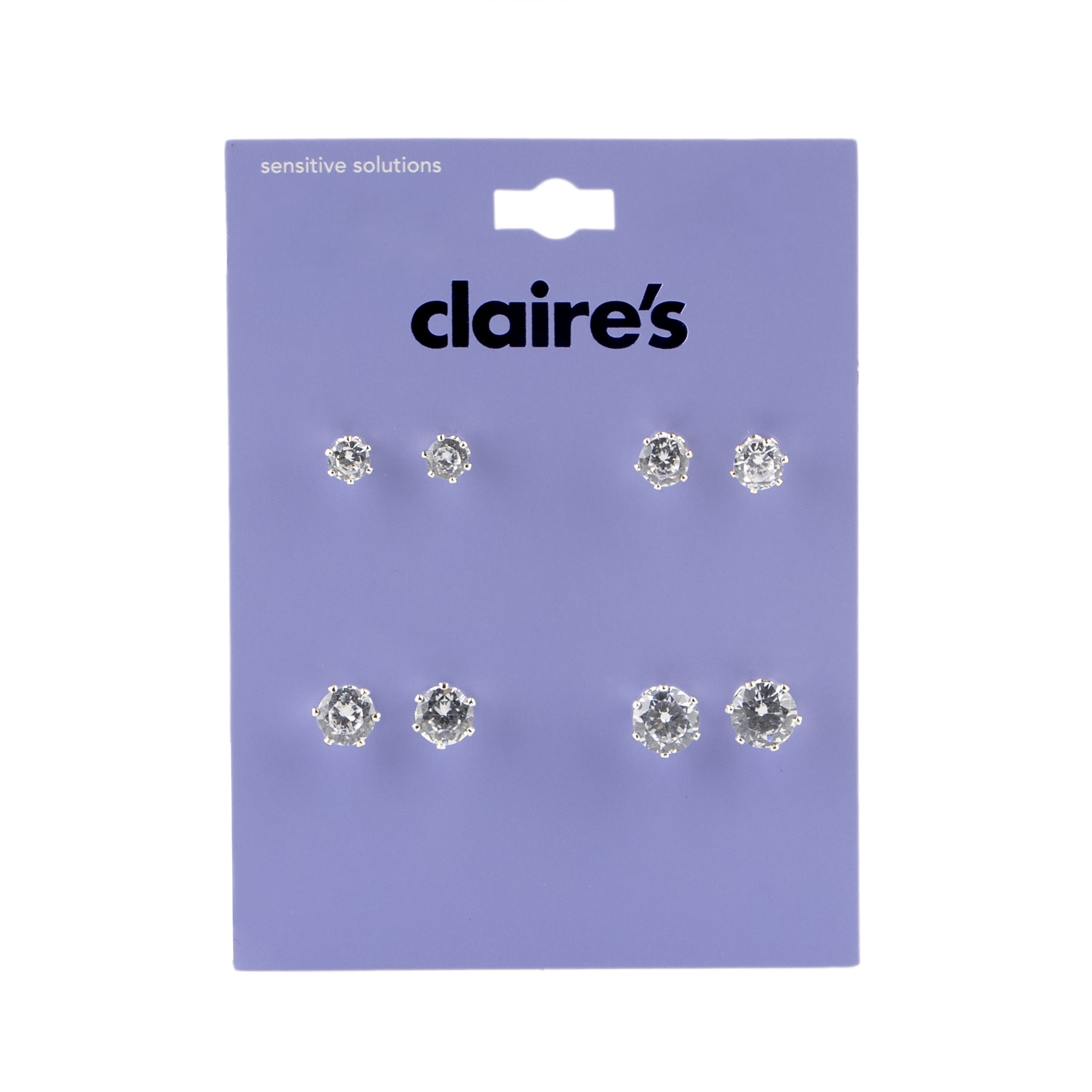 Claire's Girls Silver Graduated Round Cubic Zirconia Stud Earrings Set, Post Back, 4-Pack, 74008