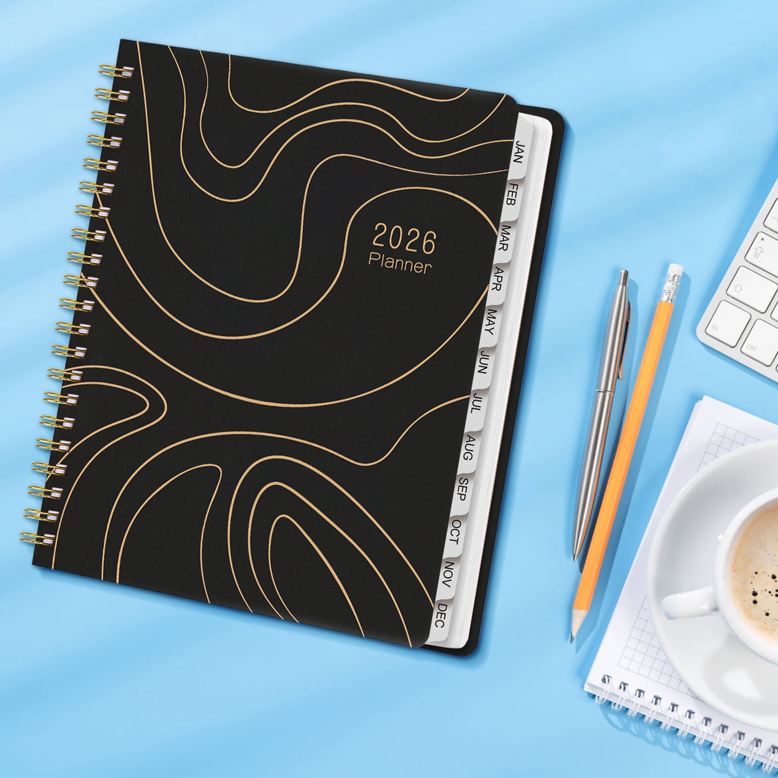Tuvgenk Black Spiral Notebook A4 Subject Notebook Durable 2026 Planner Travel Diary with Separating Pages
