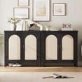 thumbnail image 4 of Bingirl Chic Farmhouse Sideboard Buffet: Black Cabinet with Rattan Doors & Wood Legs, 4 of 6