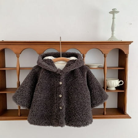 

Leutsin Baby Clothes Woolen Hooded Coat Winter Clothes Plush Cotton Padded Jacket Cotton Clothes Boys And Girls Baby Warm Coat