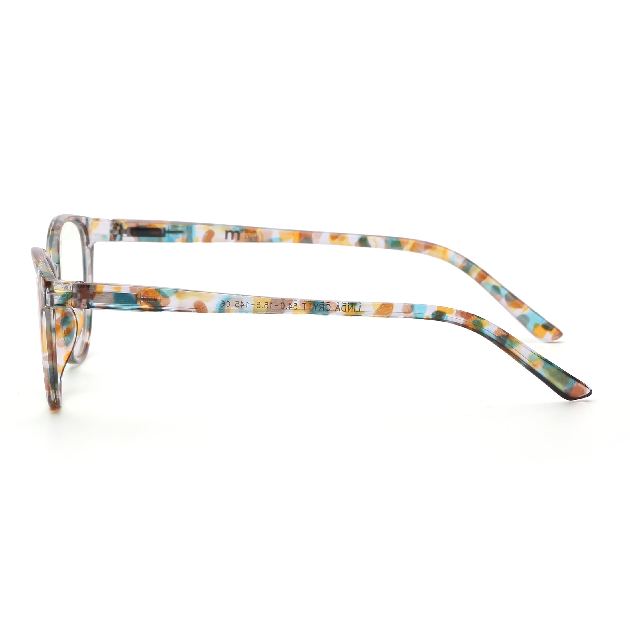 M+ Plano Blue Light Lens Injection Womens Frames, Linda, Crystal Tortoise, 54.0-15.5-145, with Case