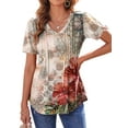 thumbnail image 5 of Fantaslook Blouses for Women Dressy Casual V Neck Pleated Tunic Tops Summer Short Sleeve Boho Shirts, 5 of 8
