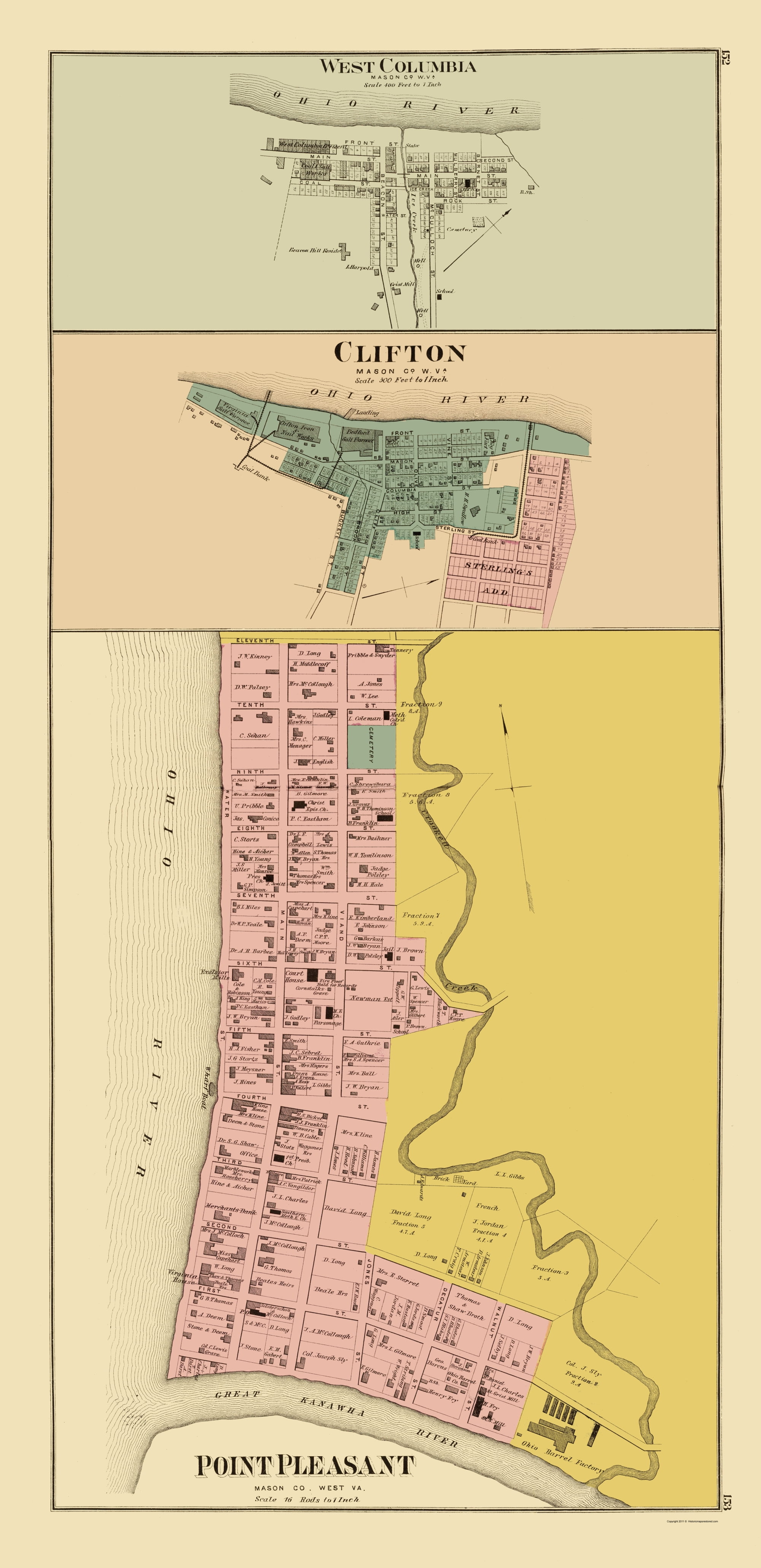 Point Pleasant West Virginia Map West Columbia, Clifton, Point Pleasant West Virginia - Hayes 1877 - 23X47 -  Walmart.com