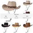 thumbnail image 3 of Unisex Wide Brim Cowboy Hat, Decorative Coin Band, Adjustable Chin Strap, Western Style, 3 of 3