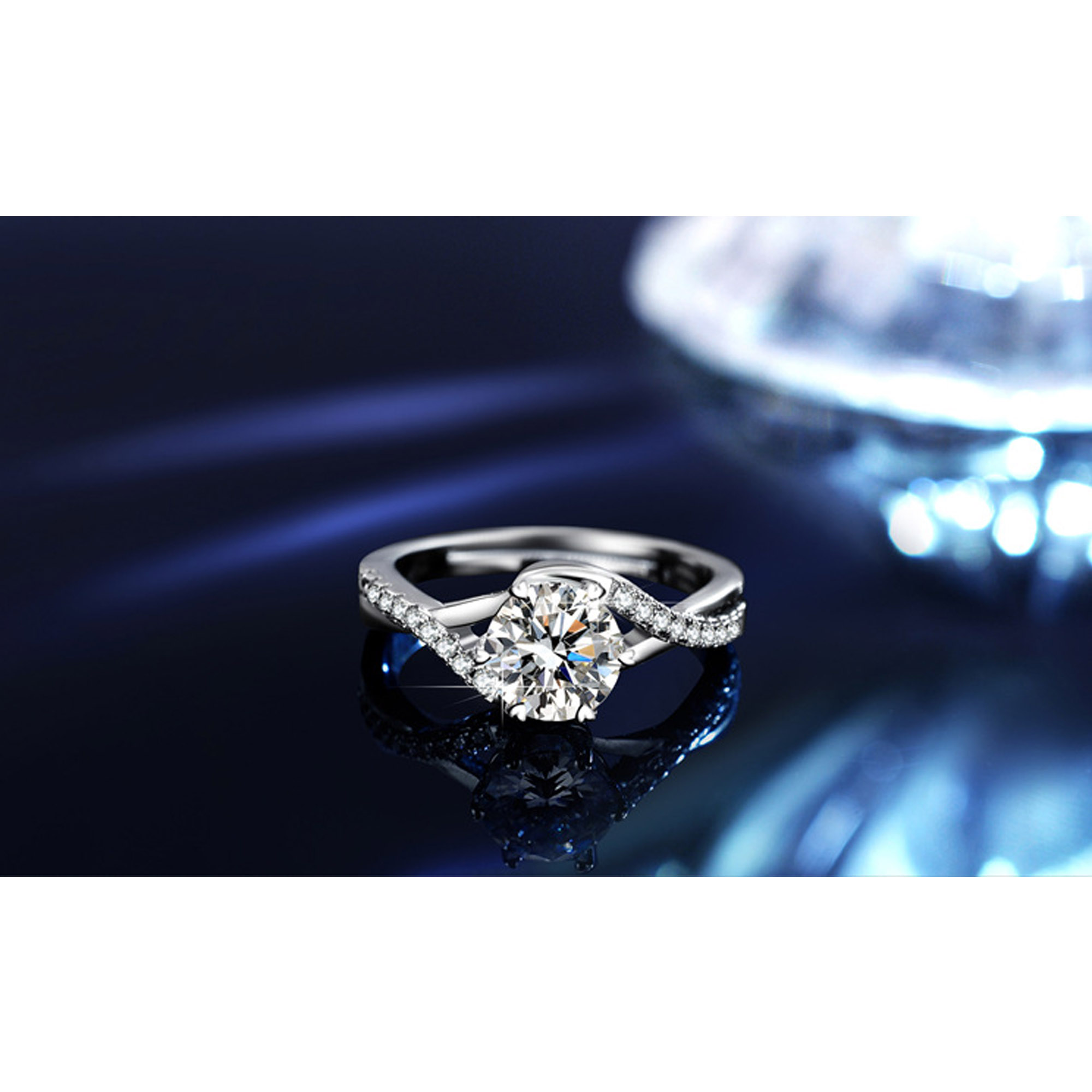 Center 1 carat 6.5mm Moissanite Engagement Rings Arc Winding White Gold Plated Silver Wedding Rings for Women with Adjustable Open