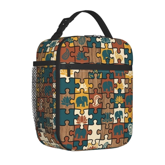 Elephant Lunch Bag Reusable Cooler Tote with Front Pocket Handheld Portable Meal Prep Bag for Work Office Daily Use Chic Animal Print Bag