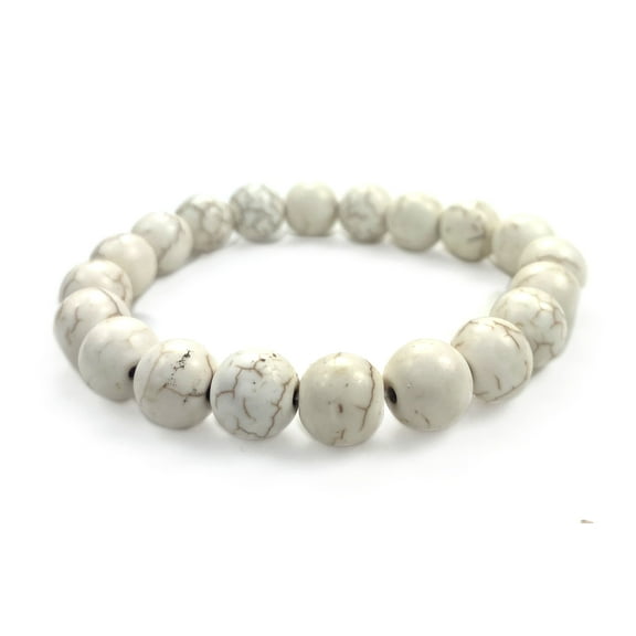 PURPLE WHALE White Compressed Turquoise Stretch Bracelet 10mm - Good for Protection and Healing - 91044