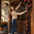 thumbnail image 6 of 68.9 Inch Black Red Artificial Maple Leaf Garland, Flexible Fabric Autumn Foliage Vine For Door Frame Mantel Dining Table Railing Indoor Outdoor Halloween Thanksgiving Farmhouse Seasonal Home Decor, 6 of 8