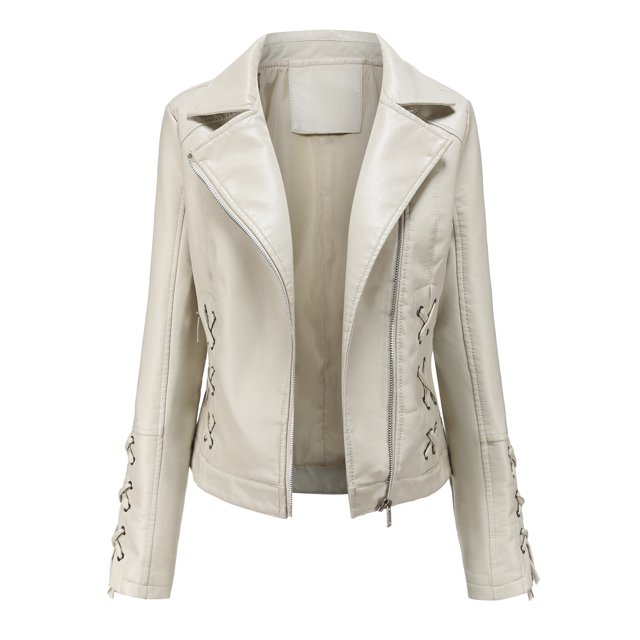 2024 Chaqueta de cuero tejida de moda de primavera y otoño Chaqueta de imitación de PU Chaqueta delgada corta de motocicleta delgada para mujer Chaqueta de motocicleta XXXL