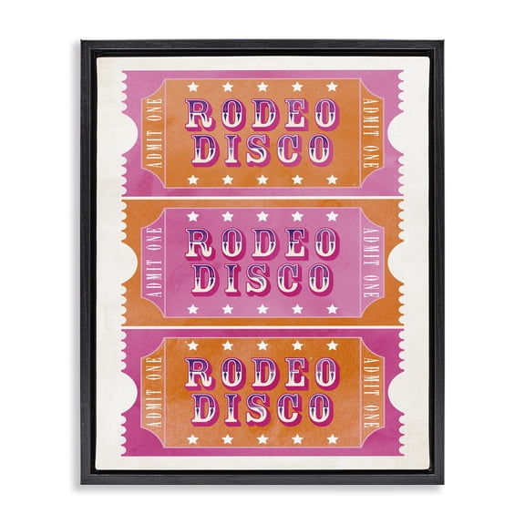 Stupell Industries Art Deco Rodeo Disco Ticket Stubs Black Floating Frame Canvas Art, 17 x 21, by Susan Arnot