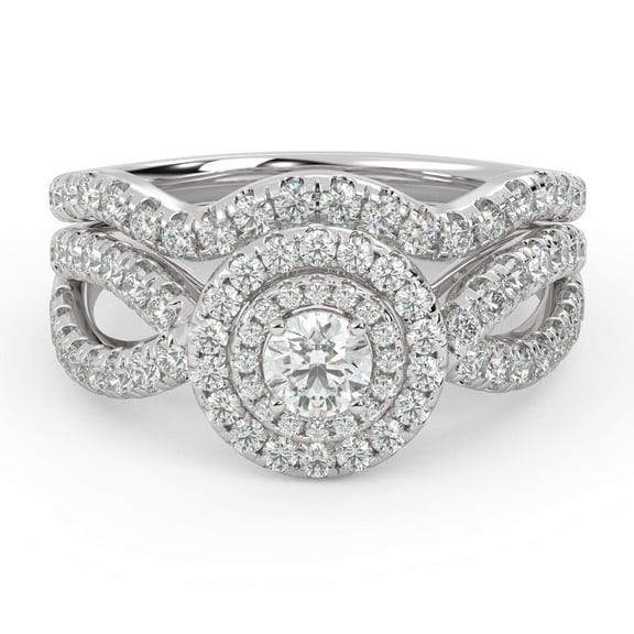 AFFY Infinity Shank Double Halo Bridal Set Ring for Women, 1.10 Carat (ctw) Round Cut Lab Grown Diamond Engagement Wedding Ring 14K White Gold Over Sterling Silver F-G-H, SI Quality Ring Size-4