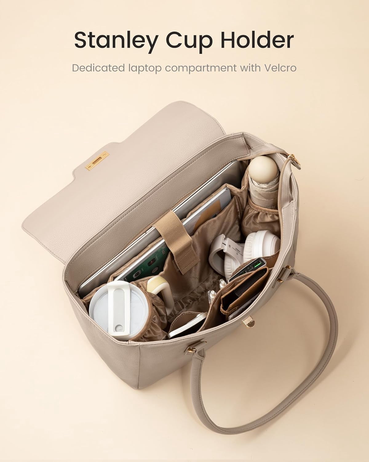 LOVEVOOK Laptop Bag for Women Soft Leather Work Bag, Office Shoulder Tote Purse Professional Briefcase with Flap Design