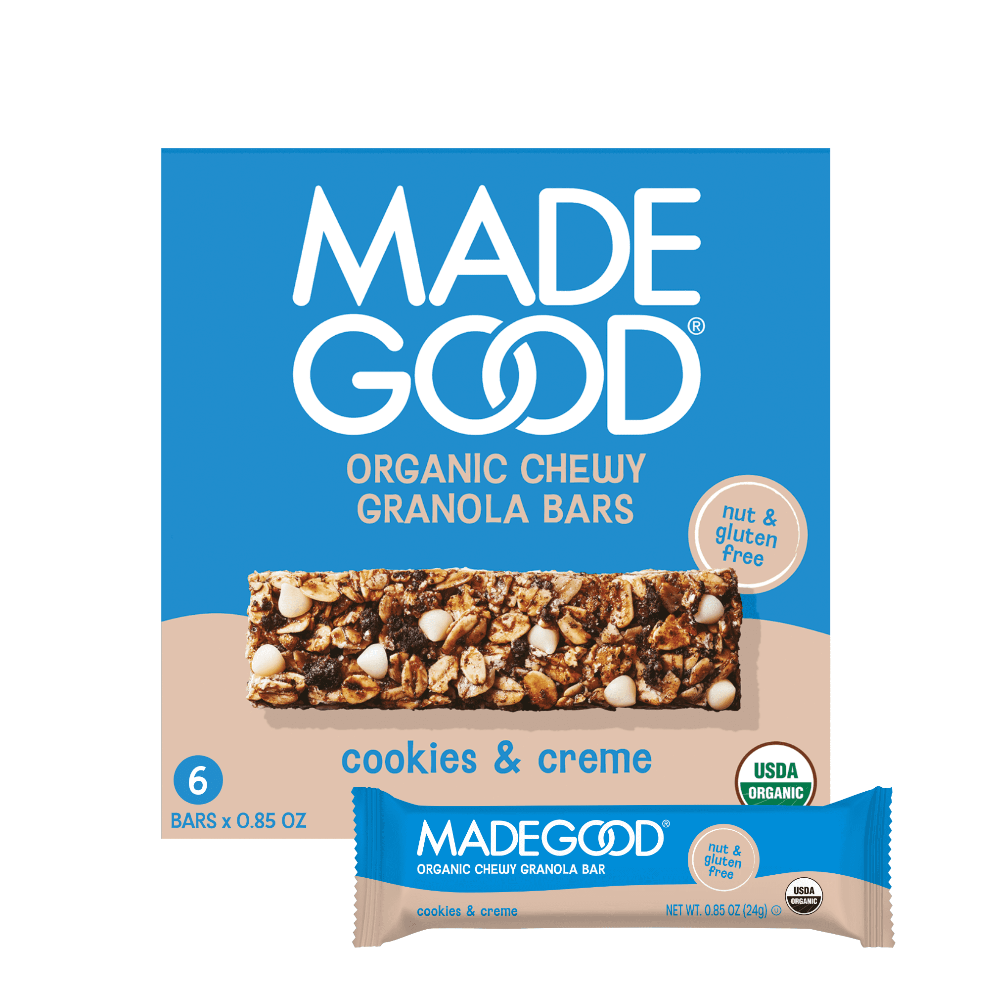 (3 pack) MadeGood Cookies & Crème Granola Bars, 6 Healthy Snack Bars, 0.85 oz Each