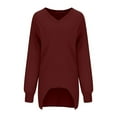 thumbnail image 4 of hotojiny Fall Tops for Women Long Sleeve Casual Knit Pullover Tops V Neck Solid Color Oversized Loose T Shirts, 4 of 7