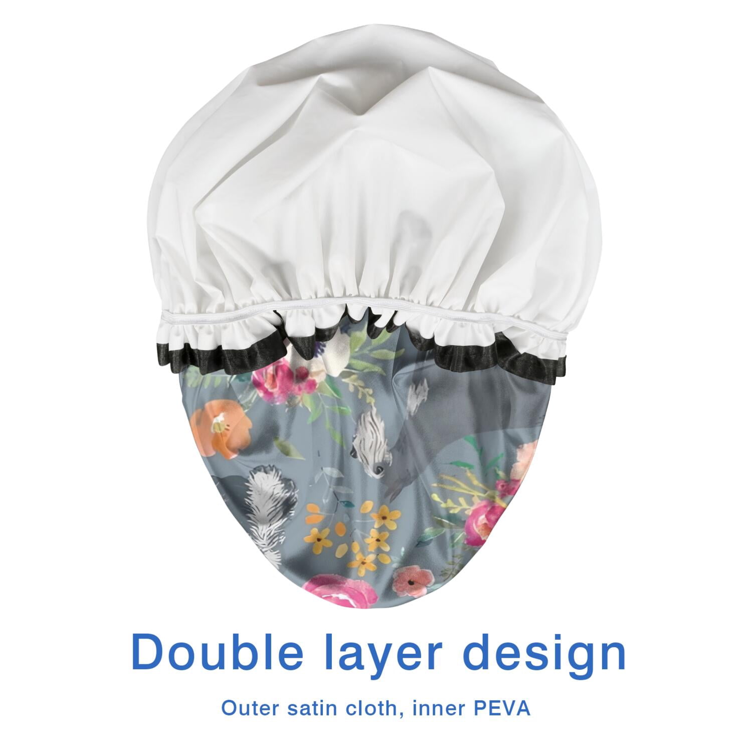 Shower Caps,Schnauzer and Pioneer Flower Waterproof Shower Cap for Women 4 Pieces,Double Reusable Hair Cover for Shower PEVA Elastic Stretch Hem