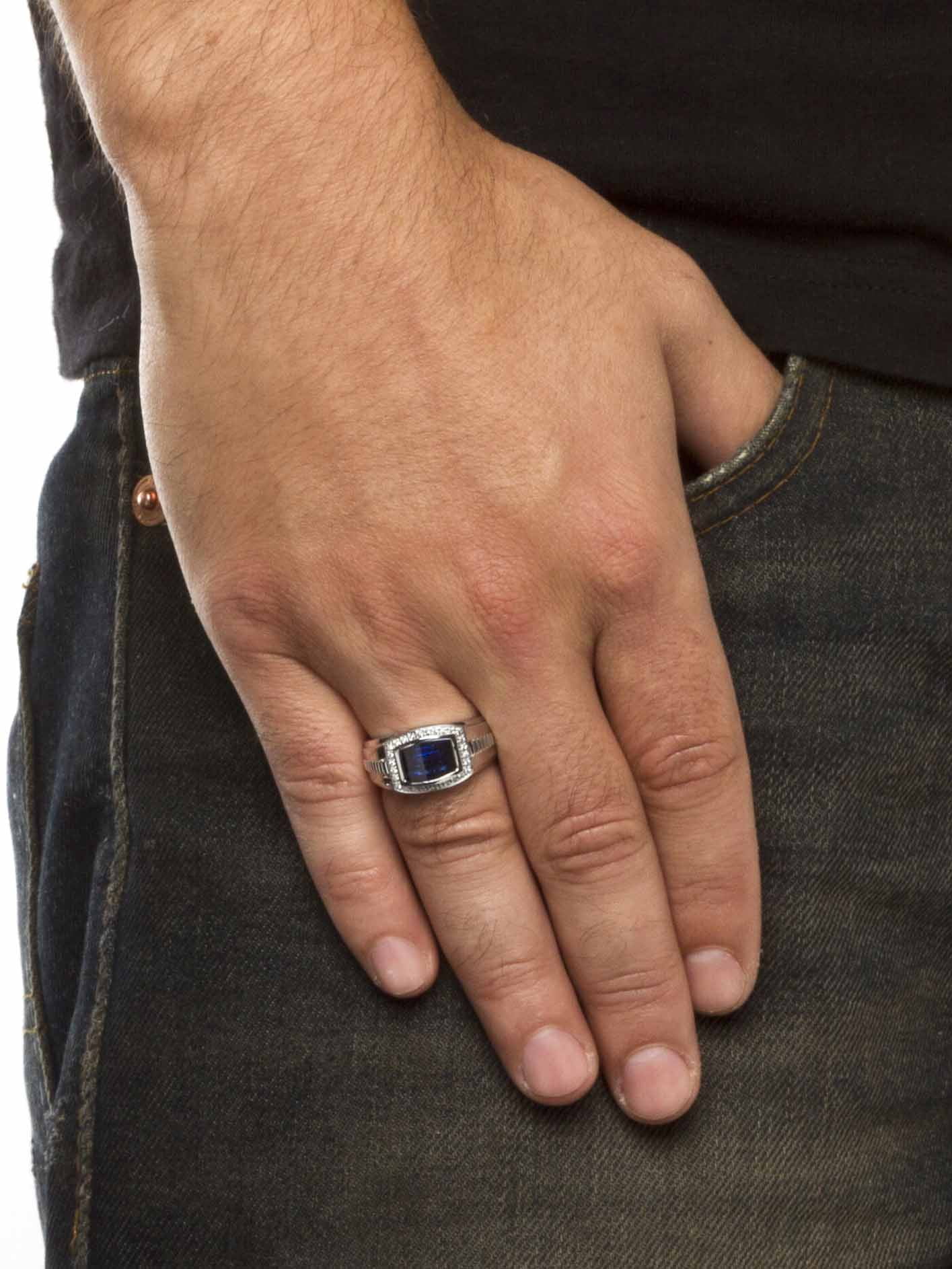 PalmBeach Jewelry Men's Created Ceylon Blue and White Sapphire Ring 3.31 TCW in 18k Gold-Plated or Platinum-Plated Sterling Silver