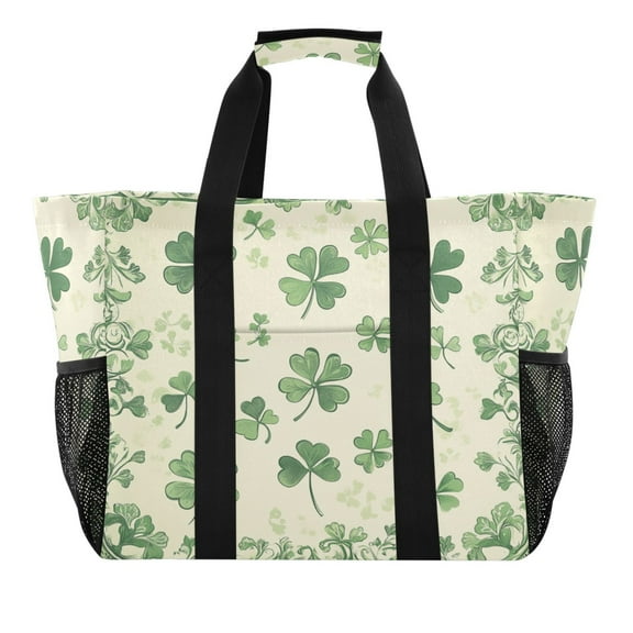 St. Patrick's Day Clover Reusable Grocery Bags with Handle Side Pocket Waterproof Shopping Portable Tote