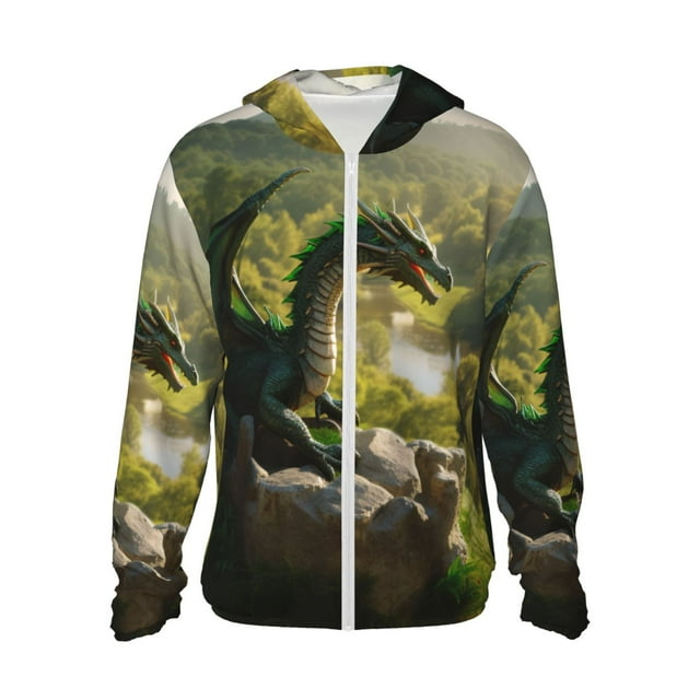 Vsdgher Sweat à Capuche Imprimé Dragon Vert Pierre Forêt Profonde pour Hommes Femmes, Manches Longues Protection Solaire Pêche pour Course Natation-Moyen