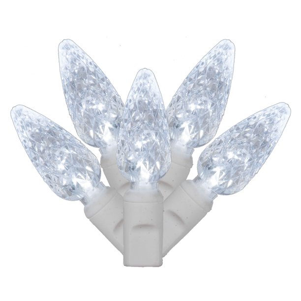 Vickerman 100 Light LED Cool White Lights, White Wire, C6, End