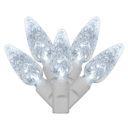 Vickerman 100 Cool White C6 LED Single Mold Light on White Wire 34 Christmas Light Strand