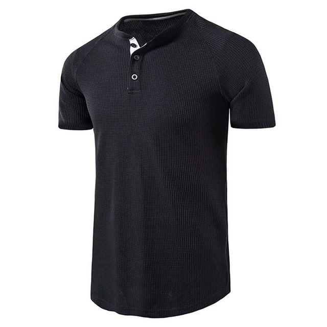 Fridja Chemise Boutonnée pour Hommes, Chemise Décontractée à Manches Courtes et Col Rabattu, Été, Col en V, Pull-Over, Chemises de Golf pour Bord de Mer (Noir, 2TG)