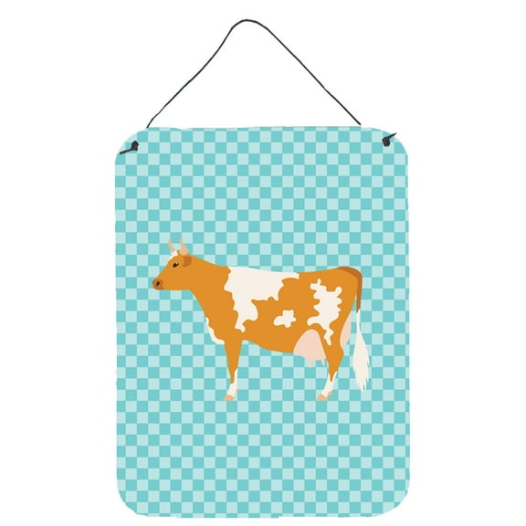 Carolines Treasures BB7995DS1216 Guernsey Cow Blue Check Wall or Door Hanging Prints
